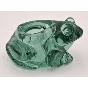 INDIANA ART GLASS GREEN SITTING FROG VOTIVE CANDLE HOLDER PAPERWEIGHT Vintage #2